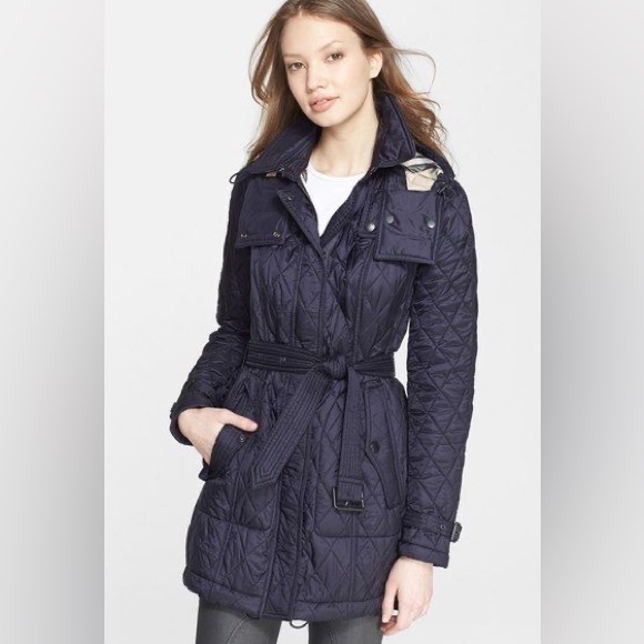Burberry Finsbridge Quilted Coat Navy Small